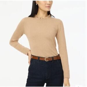 J Crew Cotton Ruffleneck Sweater XL Tan Heather Mushroom BV341 J.Crew